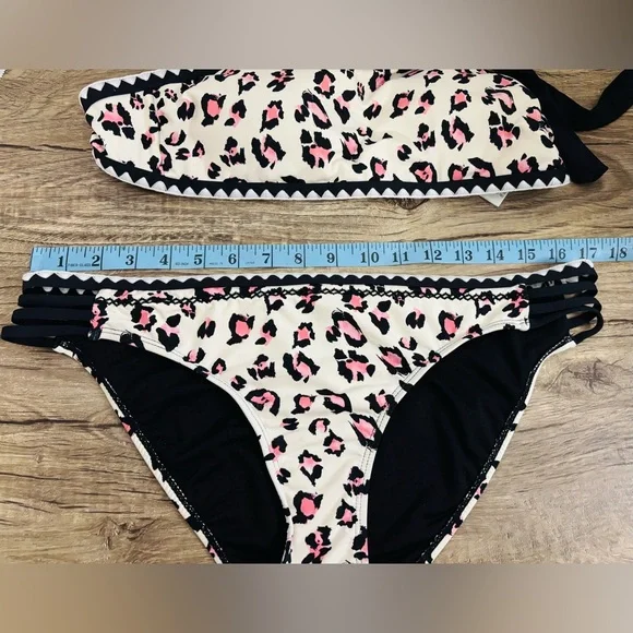 Gianni Bini Black Pink White Leopard Print Swimwear Bikini - Picture 4 of 10